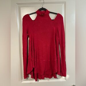 Free People Red Cold-Shoulder Mock Neck Tunic